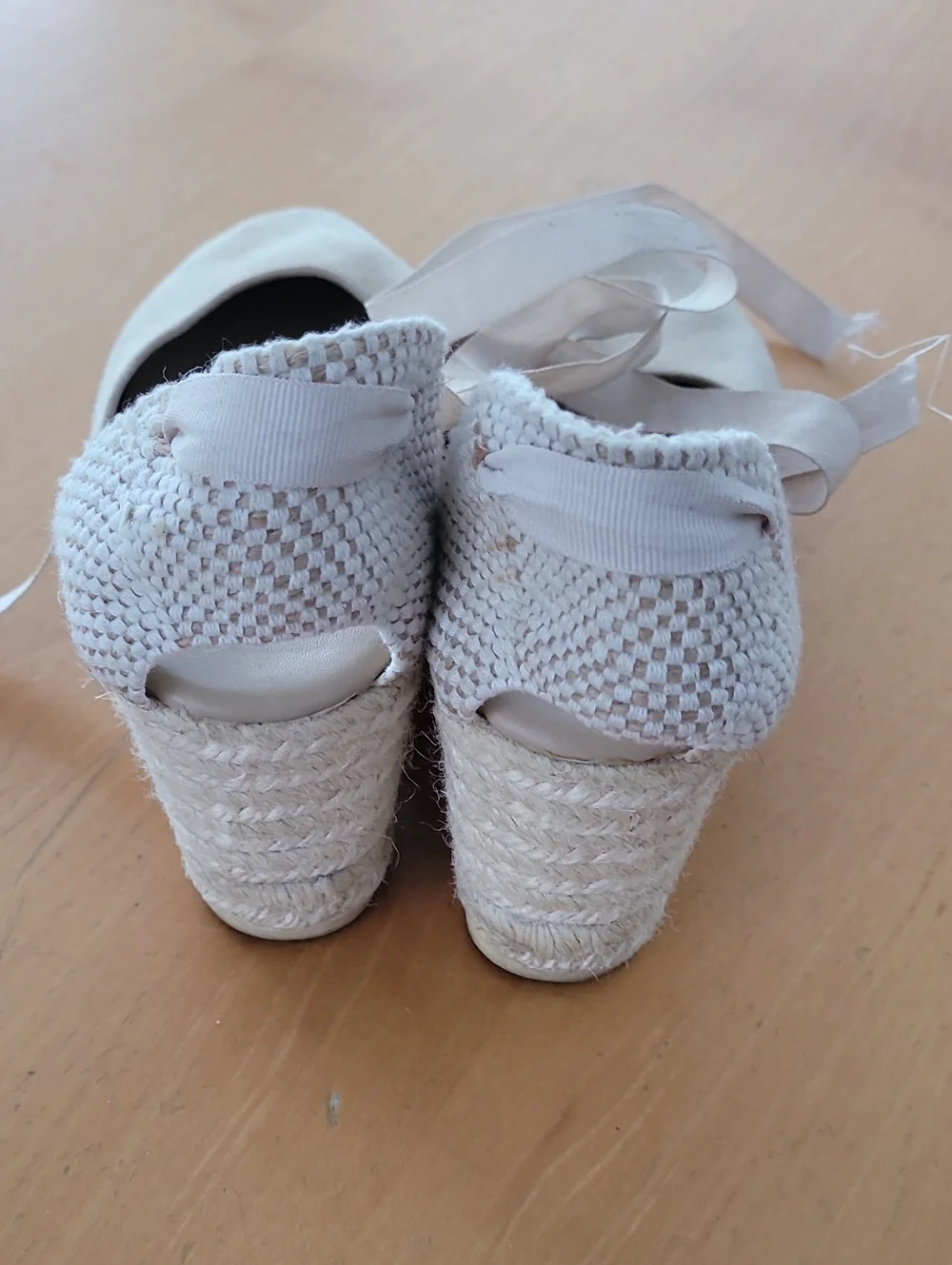 Manebi Light Cream Lace-Up Espadrille Wedges